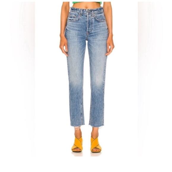 Revolve GRLFRND Karolina High Rise Straight Crop Raw Hem Jeans Size 24 - Picture 12 of 13